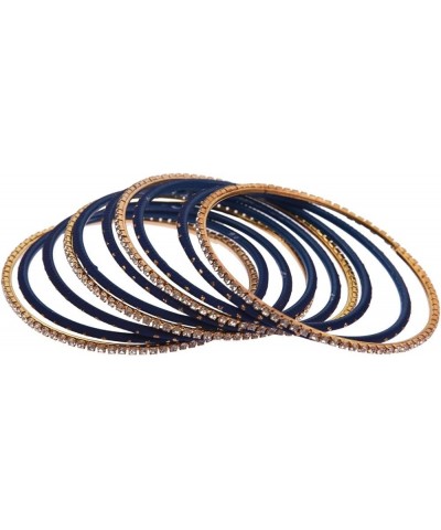 Indian Bangle Set Rhinestone CZ Plain Metal Bracelet Bangle Jewelry for Women Blue 2-6 $11.28 Bracelets