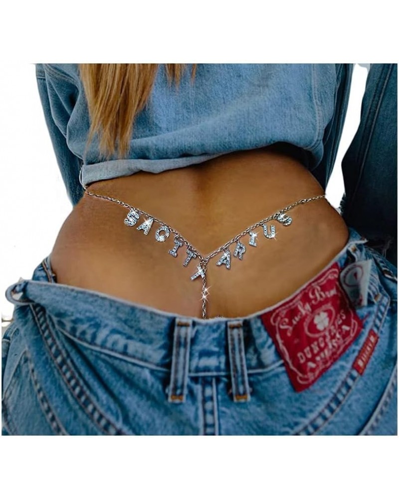 Women Sexy Rhinestone Waist Body Chain Crytal Sexy Girl Letter Pendant Belly Waist Chain T-string Thong Body Jewelry Sagittar...