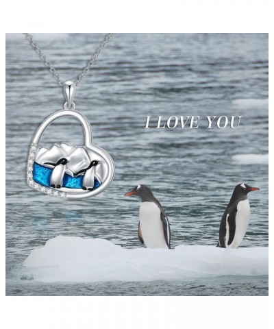 Penguin Necklace 925 Sterling Silver, Antarctic Penguin Heart Pendant Necklace Gift for Women Girls Mother Daughter $20.66 Ne...