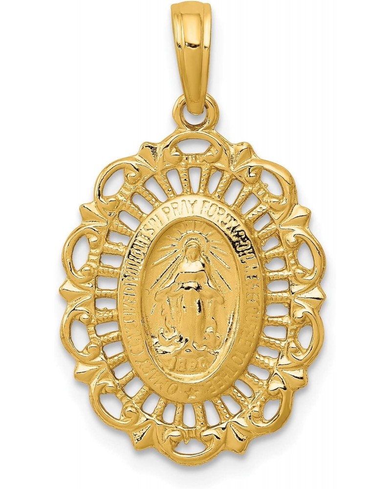 Solid 14k Yellow Gold Oval Miraculous Medal Pendant - 26.2mm $89.44 Pendants