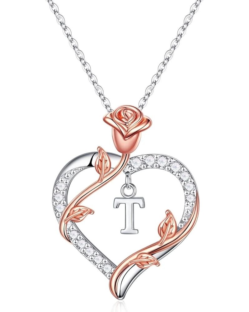 Rose Heart Initial Pendant Necklace Gifts for Women Girls, Letter Brass and Stainless Steel Necklace JEWELRY BOX T $17.35 Nec...