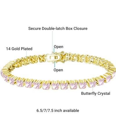 Tennis Bracelet for Women Green Butterfly Crystal 2-Row Women's Tennis Bracelets Deluxe Gold Bracelet Size 6.5/7/7.5" 14K Gol...