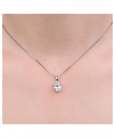 Oval Cut 1ct 2ct Moissanite Solitaire Pendant Necklace for Women, Simulated Diamond 925 Sterling Silver 14k White Gold Plated...