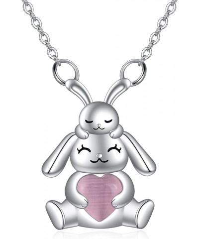 Cat Animal Necklace with Rose Quartz Pearl Sterling Silver two bunnies $19.74 Necklaces