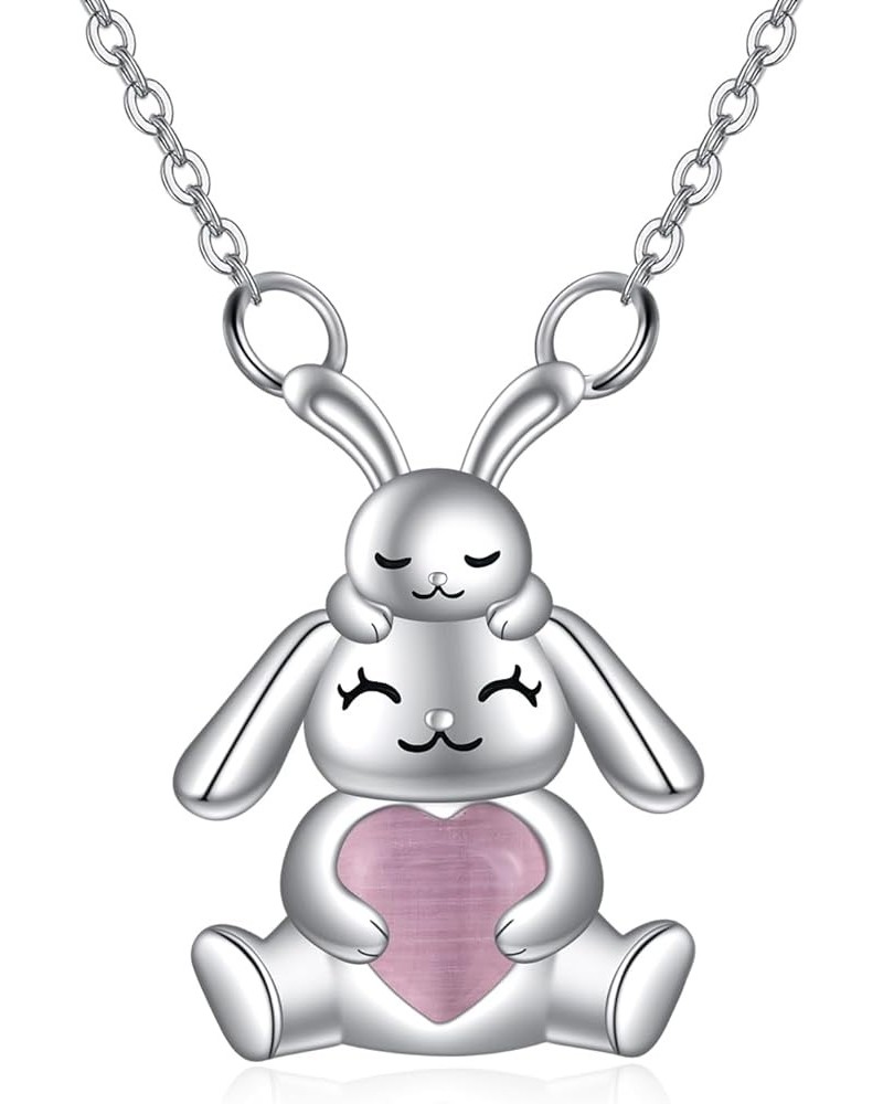 Cat Animal Necklace with Rose Quartz Pearl Sterling Silver two bunnies $19.74 Necklaces