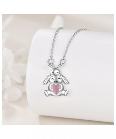 Cat Animal Necklace with Rose Quartz Pearl Sterling Silver two bunnies $19.74 Necklaces