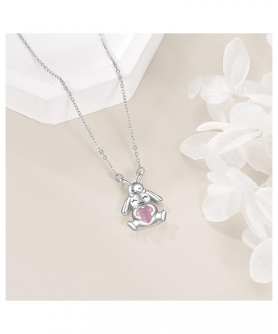 Cat Animal Necklace with Rose Quartz Pearl Sterling Silver two bunnies $19.74 Necklaces