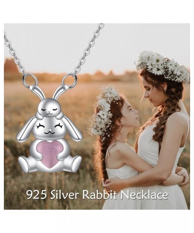 Cat Animal Necklace with Rose Quartz Pearl Sterling Silver two bunnies $19.74 Necklaces