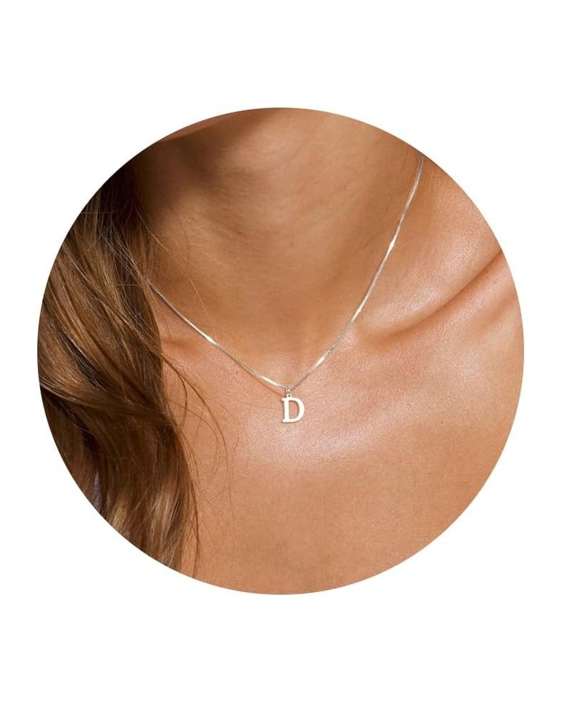 Silver Initial Necklaces for Women Girls, Dainty Silver Letter Necklace Simple Pendant Choker Necklace Trendy Cute Personaliz...