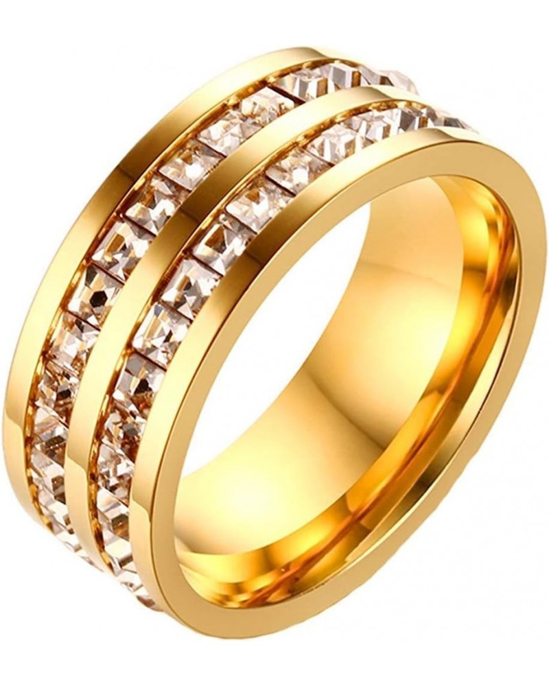 Unisex Stainless Steel Full Eternity Tiny Cubic Zirconia CZ Ring Fashion Wedding Engagement Bands Gold-Double Row $7.28 Rings