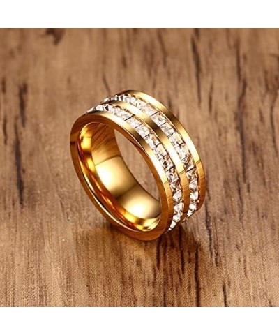 Unisex Stainless Steel Full Eternity Tiny Cubic Zirconia CZ Ring Fashion Wedding Engagement Bands Gold-Double Row $7.28 Rings