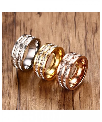 Unisex Stainless Steel Full Eternity Tiny Cubic Zirconia CZ Ring Fashion Wedding Engagement Bands Gold-Double Row $7.28 Rings