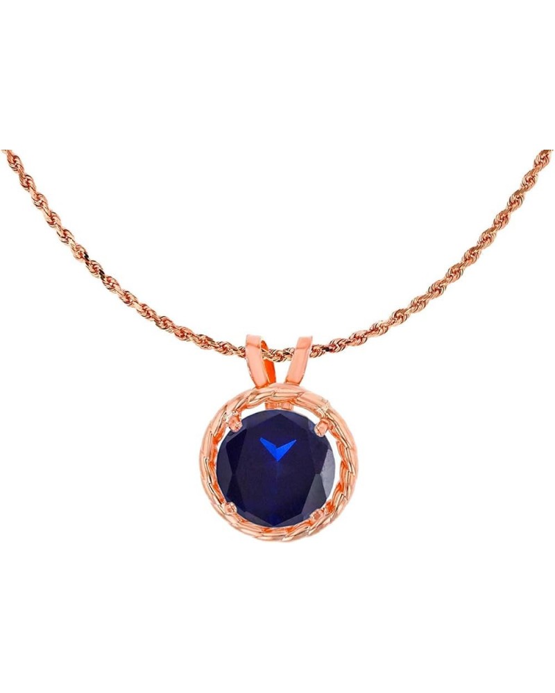 10K Rose Gold 6mm Round Rope Frame Rabbit Ear 18" Rope Chain Necklace Created Blue Sapphire Rose Gold $62.98 Necklaces