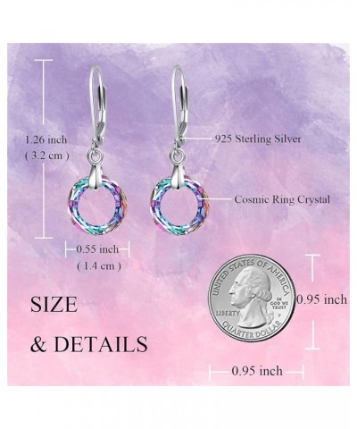 Leverback Dangle Earrings for Women 925 Sterling Silver Austria Crystal Round Circle Drop Dangle Earrings Gift for Mom Vitrai...