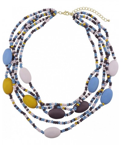 Multi Color 5 Layers Wood Beads Strand Statement Necklace for Women Chunky Collar (N0019) N0019-Blue Mix $11.39 Necklaces