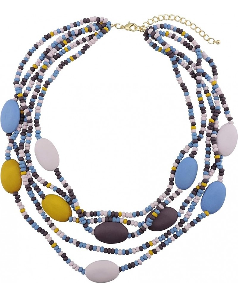 Multi Color 5 Layers Wood Beads Strand Statement Necklace for Women Chunky Collar (N0019) N0019-Blue Mix $11.39 Necklaces