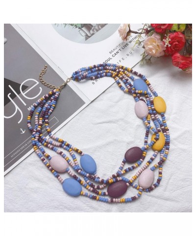 Multi Color 5 Layers Wood Beads Strand Statement Necklace for Women Chunky Collar (N0019) N0019-Blue Mix $11.39 Necklaces