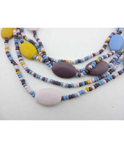 Multi Color 5 Layers Wood Beads Strand Statement Necklace for Women Chunky Collar (N0019) N0019-Blue Mix $11.39 Necklaces