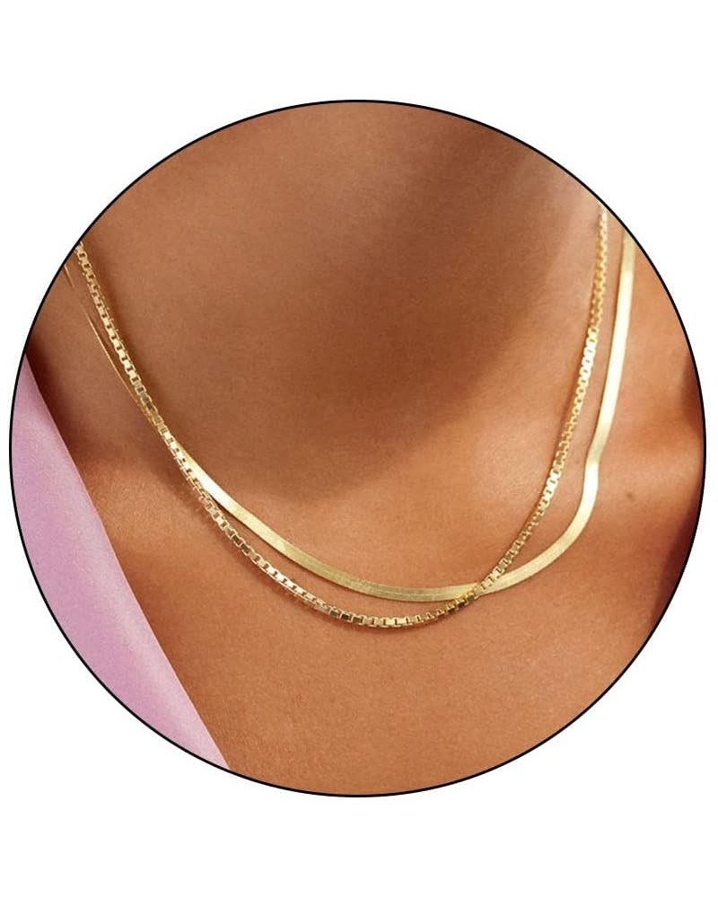 Gold Necklace for Women,Handmade 18K Gold Plated Trendy Chunky Thin Paperclip Snake Chain Gold Layered Necklaces for Women Ba...