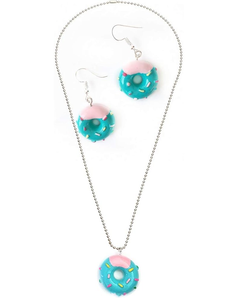 Cute Colorful Doughnut Earring Necklace Set Sweet Snack Donut Dangle Drop Earring Doughnut Pendant Necklace Creative Jewelry ...