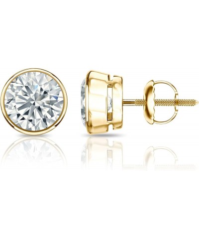 1/4 to 2 Carat Diamond Round Stud Earrings in 14k Yellow or White Gold (H-I, I2-I3, cttw) Bezel Set Screw Back Yellow Gold 1....