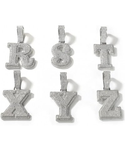 Big Iced Out Hip Hop Custom 14K White Gold Finish Simulated Diamond Bling Letter Name Initial Alphabet Pendant Charm Necklace...