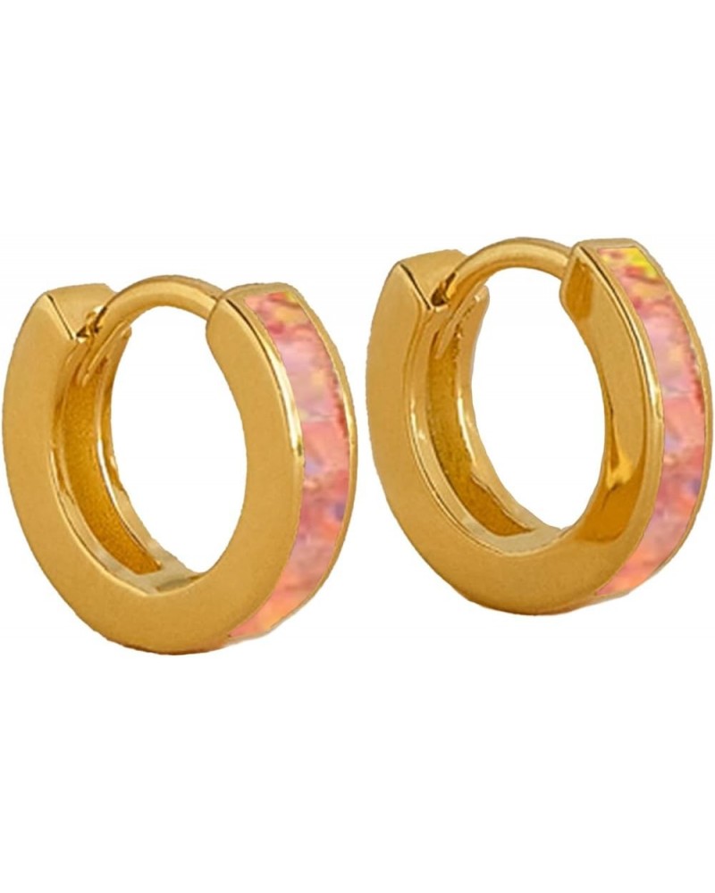 Pastel Bold Vibrant Opal Inlay Huggies Mini Sterling Silver 18k Gold Hoop Earrings for Women Gift for Her PINK Silver $13.25 ...