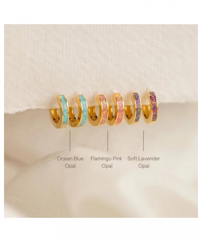 Pastel Bold Vibrant Opal Inlay Huggies Mini Sterling Silver 18k Gold Hoop Earrings for Women Gift for Her PINK Silver $13.25 ...