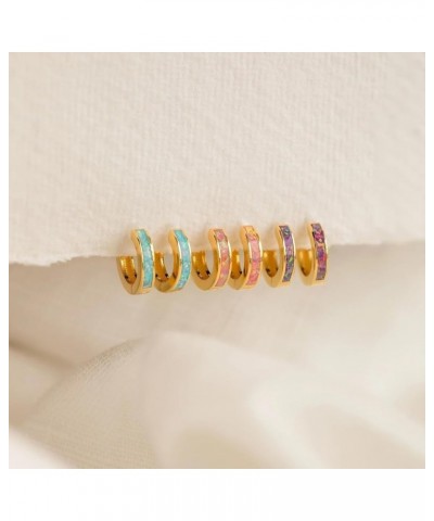 Pastel Bold Vibrant Opal Inlay Huggies Mini Sterling Silver 18k Gold Hoop Earrings for Women Gift for Her PINK Silver $13.25 ...