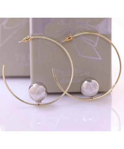 Hoop Earring For Trendy Women 18K Gold plated earrings Lightweight Dangle Earriings For Elegant Ladies Gifts ball yellow $9.0...