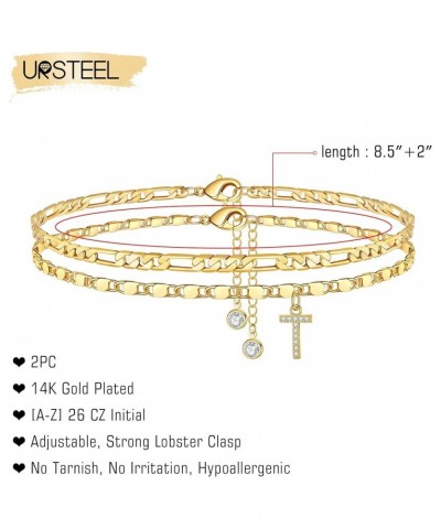 Ankle Bracelets for Women, 14K Gold Plated Dainty Layered Figaro Chain CZ initial Anklets Set Summer Jewelry Gifts for Women ...