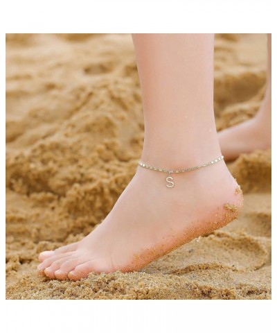 Ankle Bracelets for Women, 14K Gold Plated Dainty Layered Figaro Chain CZ initial Anklets Set Summer Jewelry Gifts for Women ...