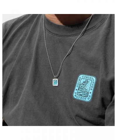 | Rectangle St. Christopher Surf Necklace, 17mm x 14mm Rectangle Pendant, 24" Aluminum Ball Chain Teal/White $9.82 Necklaces