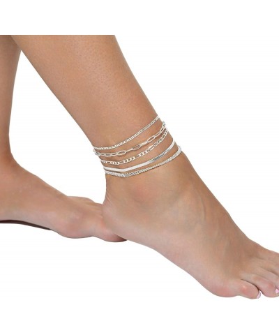 Gold Ankle Bracelets for Women 14k Gold Plated Beach Waterproof Layered Cuban Figaro Anklets Set Stackable Foot Jewelry for G...