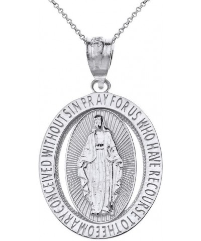 Sterling Silver Saint Mary Pray For Us Oval Charm Pendant Necklace 18.0 Inches $14.76 Necklaces