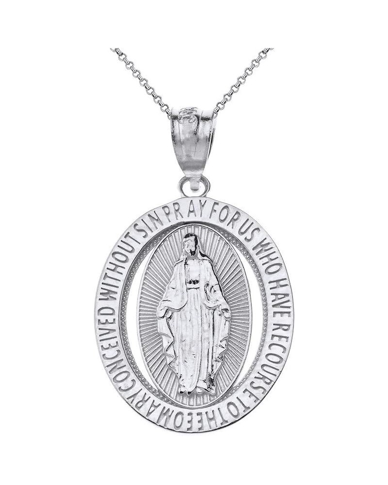 Sterling Silver Saint Mary Pray For Us Oval Charm Pendant Necklace 18.0 Inches $14.76 Necklaces