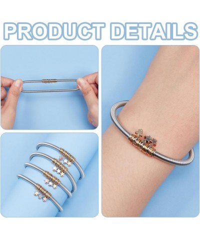 4Pcs Guitar String Bracelets, Silver Iron Chains Stretch Bracelets Set French Gimp Wire Guitar String Coil Bracelets with CCB...