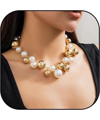 Pearl Necklaces for Women Chunky Pearl Necklaces Big Pearl Necklaces Exaggerated Large Pearl Necklaces Statement Necklace Wed...