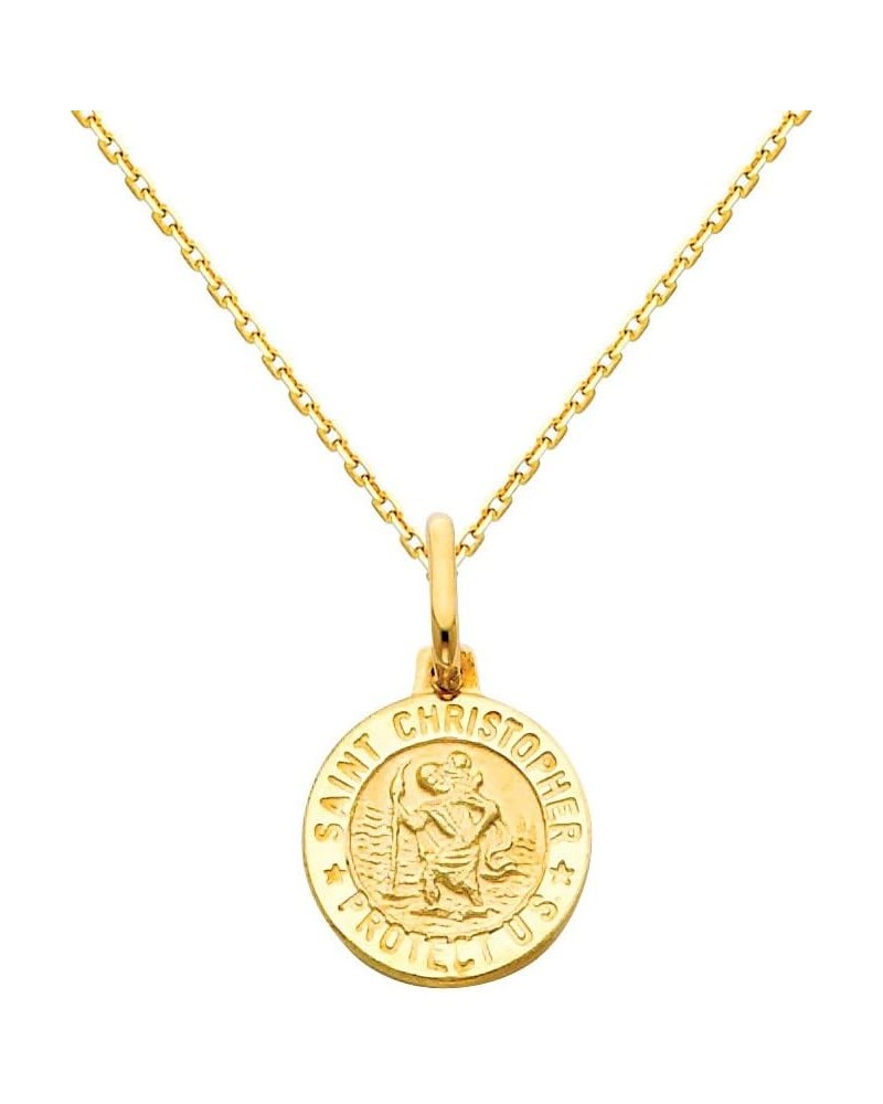 14k Yellow Gold Religious Saint Christopher Medal Pendant with 0.9mm Cable Chain Necklace 16.0 Inches $77.20 Necklaces