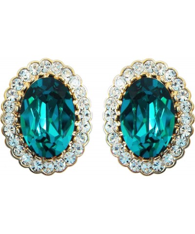 18k Gold Plated Multicolor Oval Zircon White Crystal Oval-Shape Omega Back Stud Earrings Lake Blue $7.36 Earrings