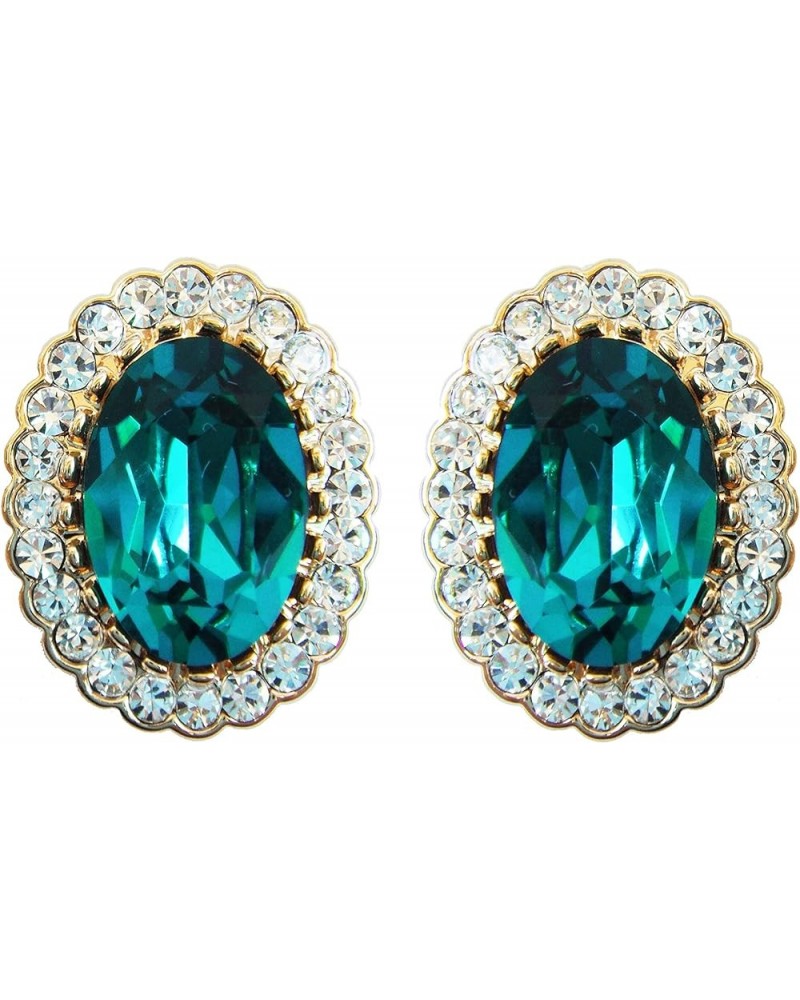 18k Gold Plated Multicolor Oval Zircon White Crystal Oval-Shape Omega Back Stud Earrings Lake Blue $7.36 Earrings