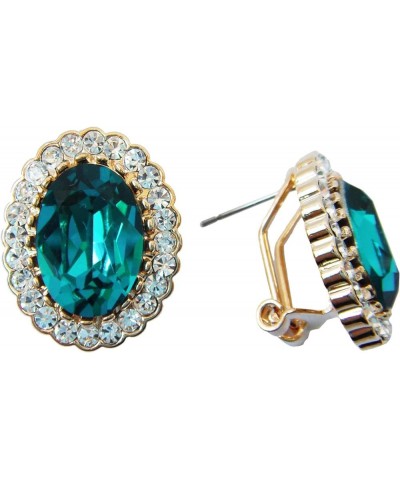 18k Gold Plated Multicolor Oval Zircon White Crystal Oval-Shape Omega Back Stud Earrings Lake Blue $7.36 Earrings