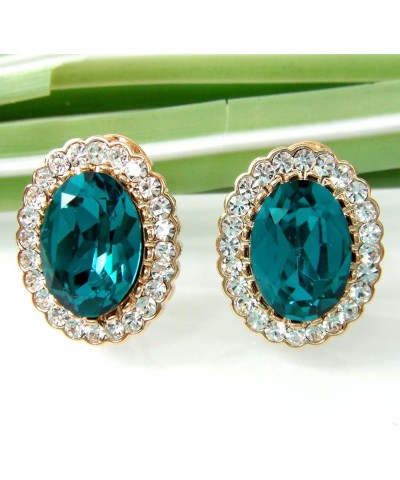 18k Gold Plated Multicolor Oval Zircon White Crystal Oval-Shape Omega Back Stud Earrings Lake Blue $7.36 Earrings