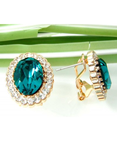 18k Gold Plated Multicolor Oval Zircon White Crystal Oval-Shape Omega Back Stud Earrings Lake Blue $7.36 Earrings