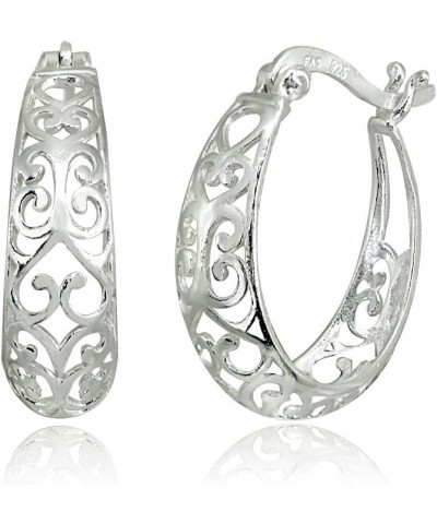 Sterling Silver High Polished Filigree Heart Oval Hoop Earrings Sterling Silver $14.70 Earrings