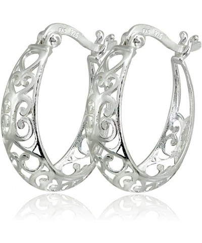 Sterling Silver High Polished Filigree Heart Oval Hoop Earrings Sterling Silver $14.70 Earrings