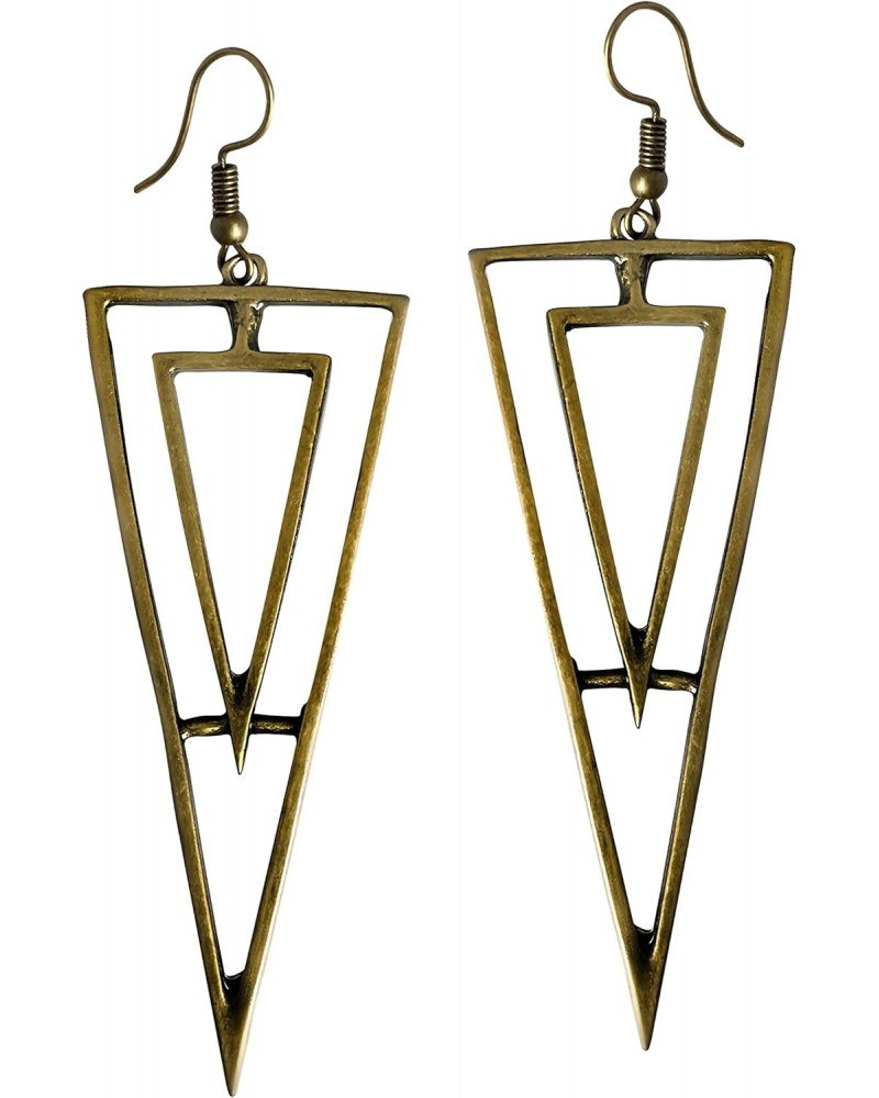 Womens Bohemian Long Geometric Open Triangle Chevron Brass Charm Dangle Earring $6.09 Earrings