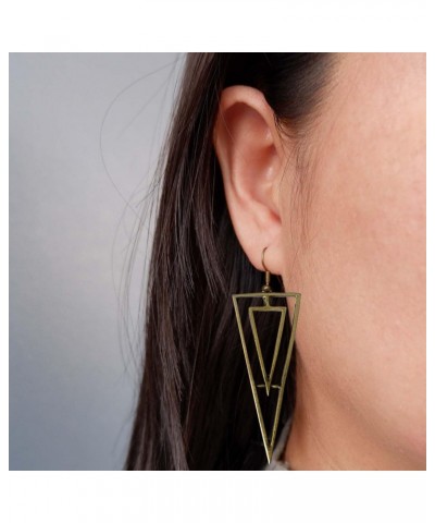 Womens Bohemian Long Geometric Open Triangle Chevron Brass Charm Dangle Earring $6.09 Earrings