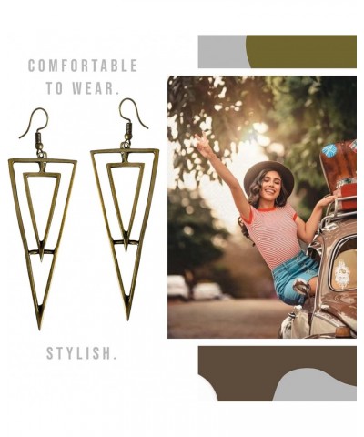 Womens Bohemian Long Geometric Open Triangle Chevron Brass Charm Dangle Earring $6.09 Earrings