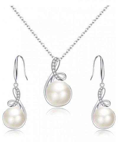 925 Sterling Silver CZ Freshwater Cultured Pearls Bridal Pendant Necklace Earrings Wedding Jewelry Sets, Valentine's Day/Moth...